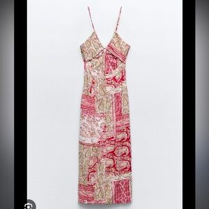 Zara Red and Cream Patchwork Midi Dress